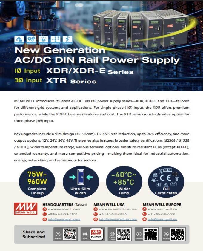 MEAN WELL AC/DC DIN Rail Power Supply Series Brochure Cover